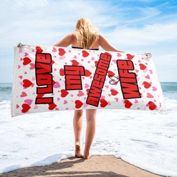 I Love My Awesome Wife Funny Beach Towel For Him - Image 6