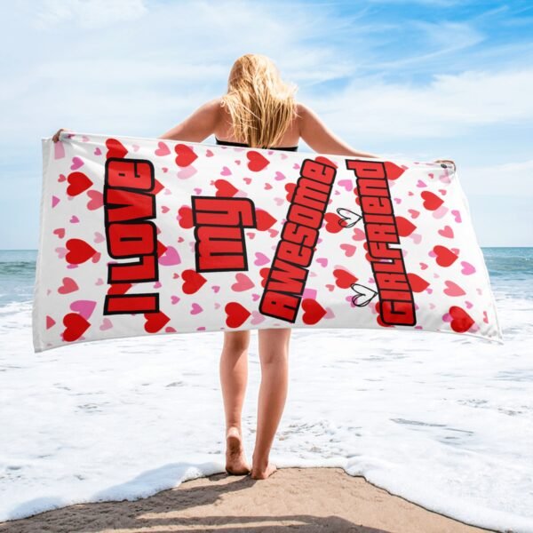 I Love My Awesome Girlfriend Funny Beach Towel For Him - Image 6