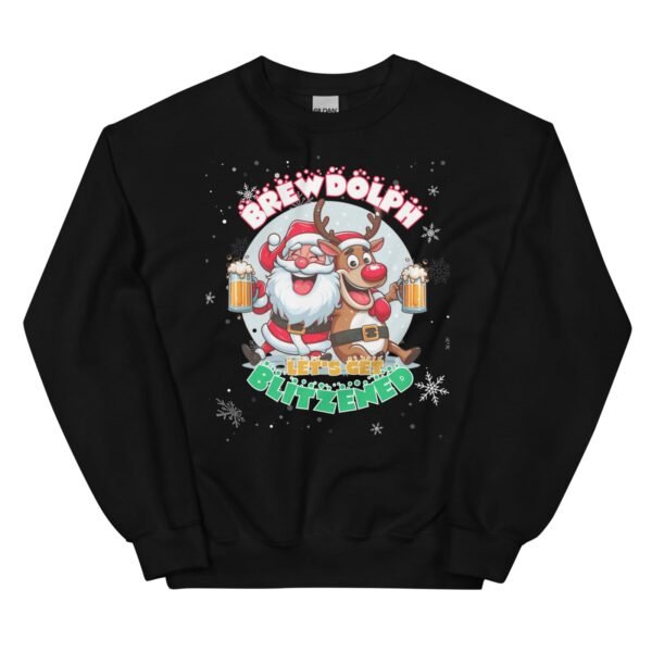 Funny Brewdolph Blitzened Christmas Jumper Santa & Rudolph Beers - Image 2