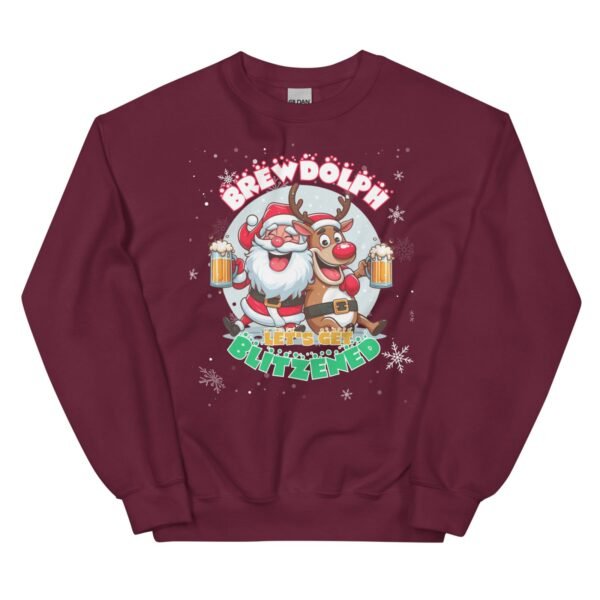Funny Brewdolph Blitzened Christmas Jumper Santa & Rudolph Beers - Image 4