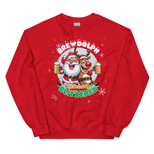 Funny Brewdolph Blitzened Christmas Jumper Santa & Rudolph Beers - Image 5