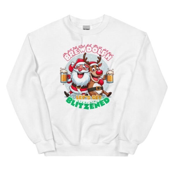 Funny Brewdolph Blitzened Christmas Jumper Santa & Rudolph Beers - Image 10