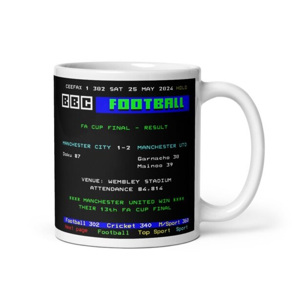 Manchester Utd 2024 FA Cup Final Ceefax Mug - Image 2